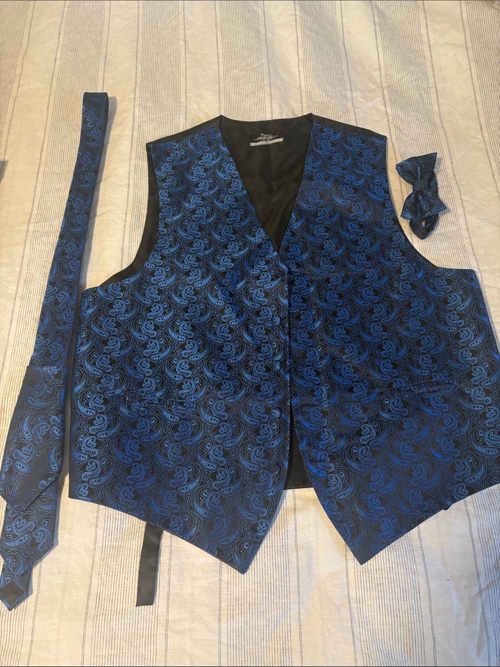 Formal Paisley Blue Waistcoat, Tie & Bow Set